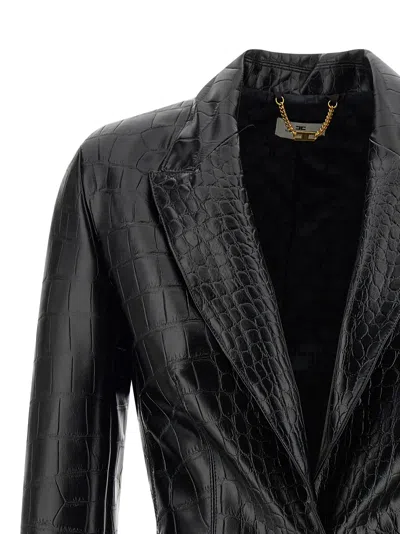 Elisabetta Franchi Crocodile Print Blazer In Black