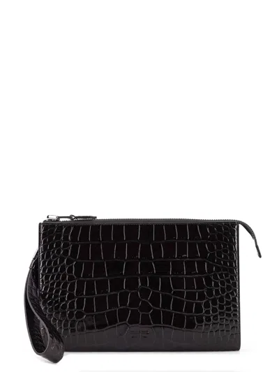 Tom Ford Leather Clutch Bag Featuring Crocodile Texture