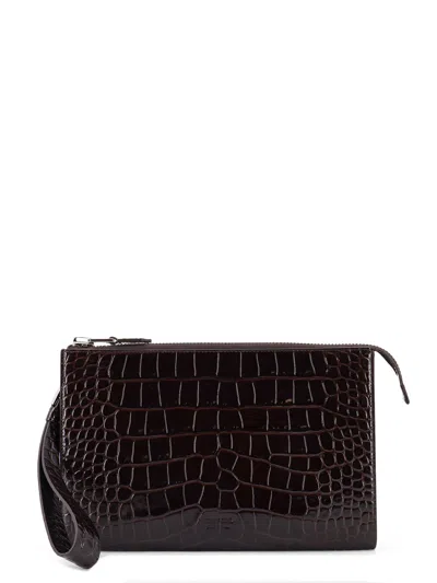 Tom Ford Leather Clutch Bag Featuring Crocodile Texture In Black