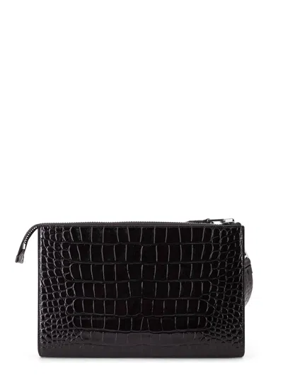 Tom Ford Leather Clutch Bag Featuring Crocodile Texture