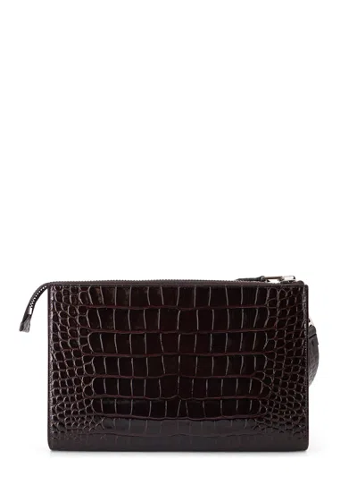 Tom Ford Leather Clutch Bag Featuring Crocodile Texture In Black