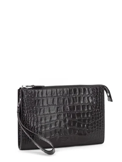 Tom Ford Leather Clutch Bag Featuring Crocodile Texture