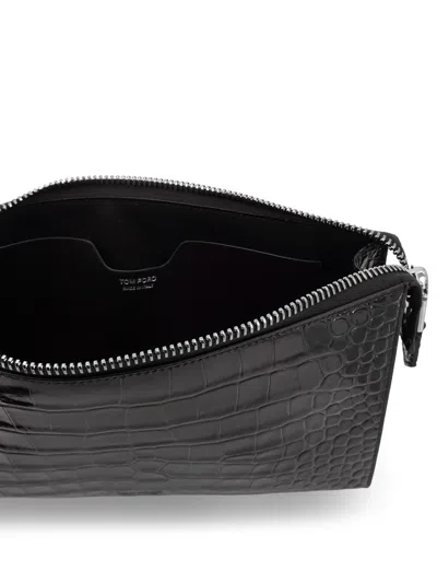 Tom Ford Leather Clutch Bag Featuring Crocodile Texture