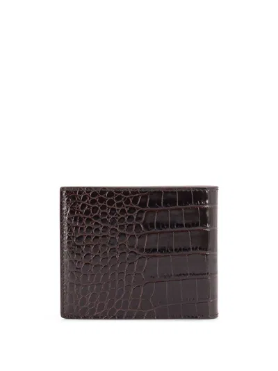 Tom Ford Crocodile-print Leather Wallet In Brown