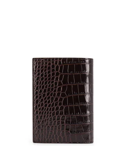 Tom Ford Leather Wallet Featuring Crocodile Texture In Brown