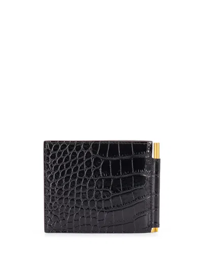 Tom Ford Crocodile-print Leather Wallet In Brown