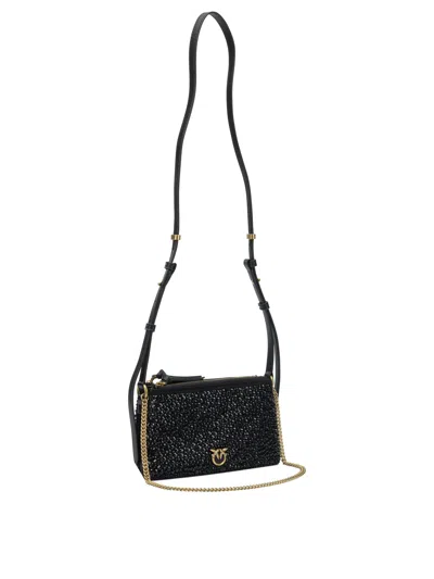 Pinko Mini Double Bag Shoulder Bag With Full Rhinestones