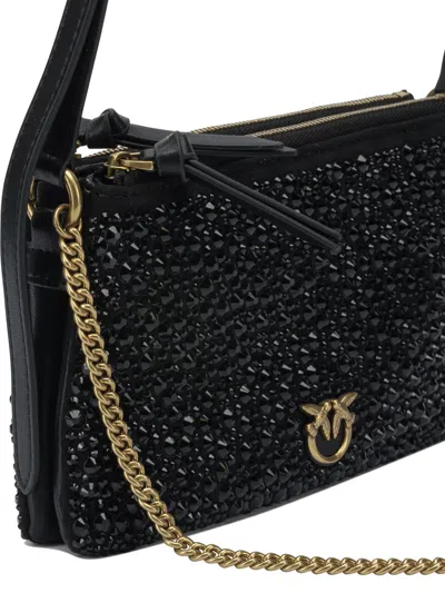 Pinko Mini Double Bag Shoulder Bag With Full Rhinestones