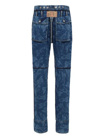Dsquared2 Vaquera X D2 Statue Of Liberty Cargo Laser Wash Pant In Blue