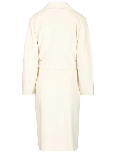 Max Mara Double-breasted Coat With Belt Coats White In Yellow