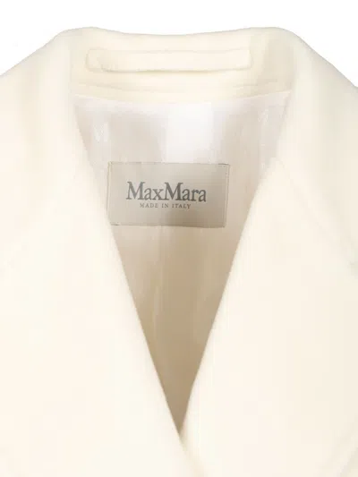Max Mara Double-breasted Coat With Belt Coats White In Yellow
