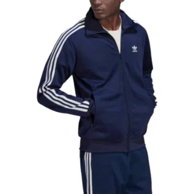 Adidas Originals Men's  Retro Sports Stripe Logo Zipper Stand Collar Jacket Navy Blue