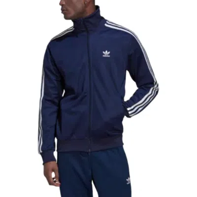 Adidas Originals Men's  Retro Sports Stripe Logo Zipper Stand Collar Jacket Navy Blue