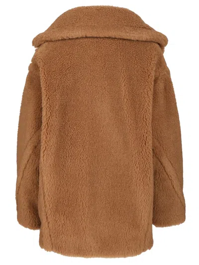 Max Mara Dramma Short Teddy Camel Silk Coats Beige In Brown