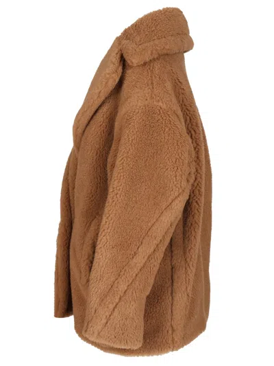 Max Mara Dramma Short Teddy Camel Silk Coats Beige In Brown