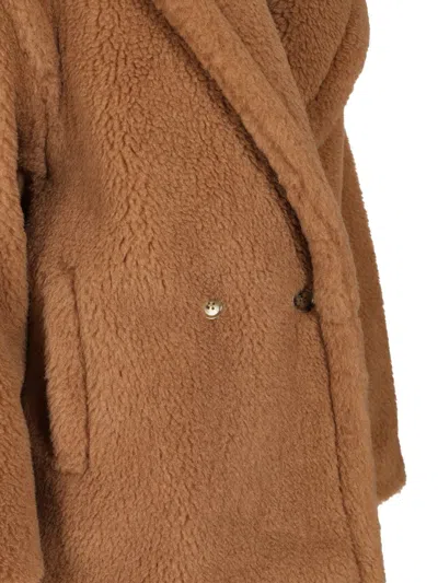 Max Mara Dramma Short Teddy Camel Silk Coats Beige In Brown