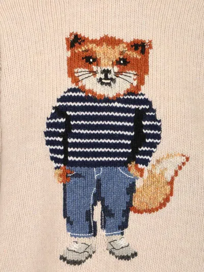 Maison Kitsuné Dressed Fox Intarsia Wool Jumper Knitwear White In Multi