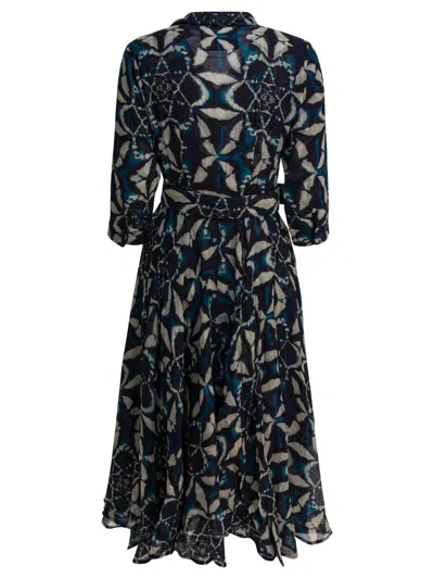 Samantha Sung Blue Printed Wool Dress In Blue