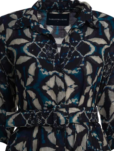Samantha Sung Blue Printed Wool Dress In Blue
