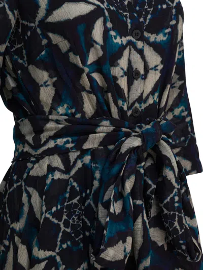 Samantha Sung Blue Printed Wool Dress In Blue