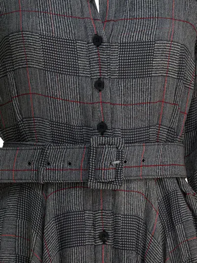 Samantha Sung Grey Checkered Wool Dress In Gold