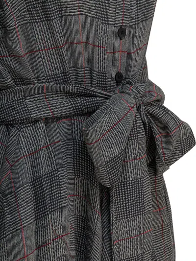 Samantha Sung Grey Checkered Wool Dress In Gold