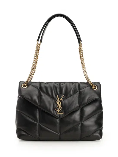 Saint Laurent Loulou Puffer Small Leather Shoulder Bag In Black