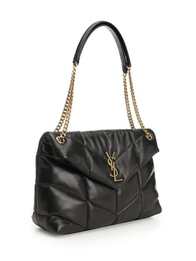 Saint Laurent Loulou Puffer Small Leather Shoulder Bag In Black