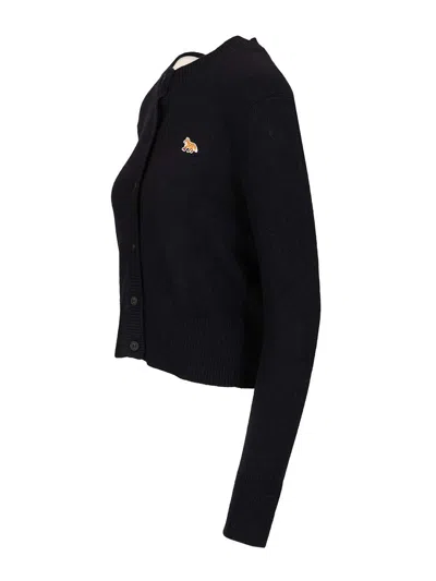 Maison Kitsuné Ex 0329 Baby Fox Lambswool Fitted Cardigan Knitwear Blue In Black