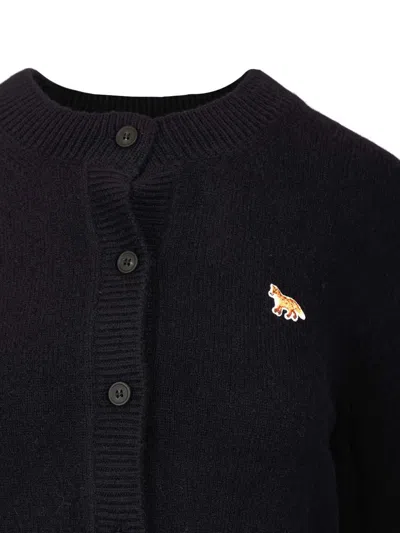 Maison Kitsuné Ex 0329 Baby Fox Lambswool Fitted Cardigan Knitwear Blue In Black