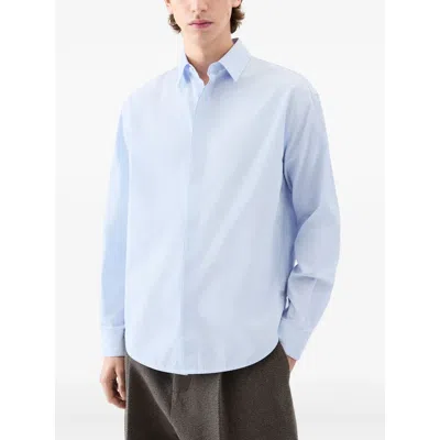 Jacquemus Simon Light Blue Shirt With Logo Lettering On The Front In Cotton Man In Blue