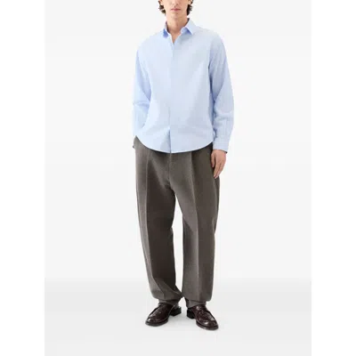 Jacquemus Simon Light Blue Shirt With Logo Lettering On The Front In Cotton Man In Blue
