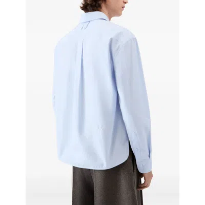 Jacquemus Simon Light Blue Shirt With Logo Lettering On The Front In Cotton Man In Blue