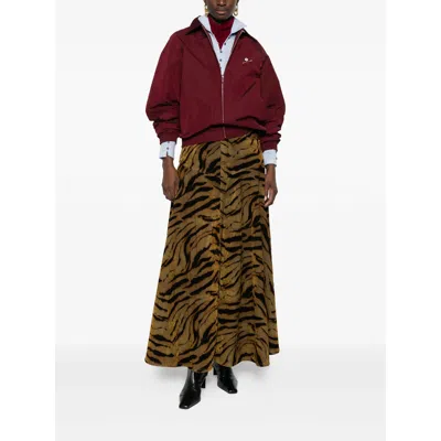 Ganni Tiger-print Denim Maxi Skirt In Multi