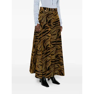 Ganni Tiger-print Denim Maxi Skirt In Multi
