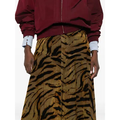 Ganni Tiger-print Denim Maxi Skirt In Multi