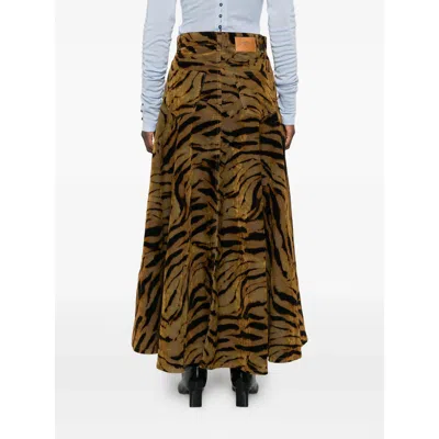 Ganni Tiger-print Denim Maxi Skirt In Multi