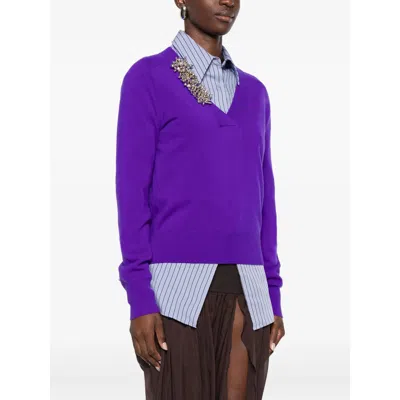 Dries Van Noten Cashmere Sweater Featuring Brooch Embellishment In Purple