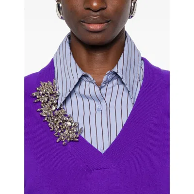Dries Van Noten Cashmere Sweater Featuring Brooch Embellishment In Purple