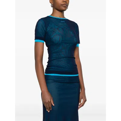 Off-white Fabric Tops In Blue