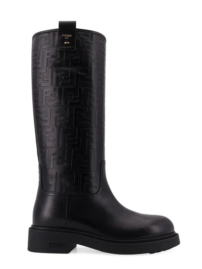Fendi Wire Stamped Ff Motif High Boots Shoes In Black