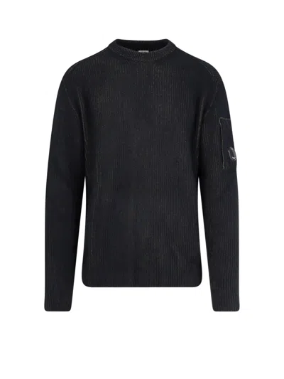 C.p. Company C.p.company Men Fleece Knit Ribbed Sweater In Black