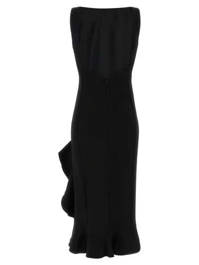 Pinko Midi Dress With Ruffle Detail And Fitted Silhouette In Black