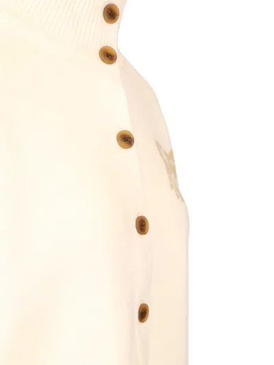 Maison Kitsuné Fox Head Intarsia Merino High Neck Cardigan Knitwear Beige In Neutral