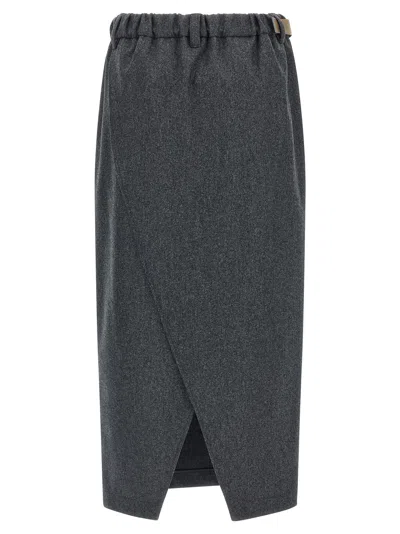 Brunello Cucinelli Elastic-waistband Monile Skirt In Black