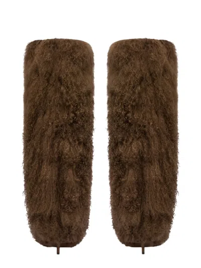 Paris Texas Furry Stiletto Boot In Brown
