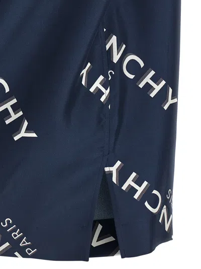 Givenchy Convertible-collar Logo-print Silk-twill Shirt In Blue