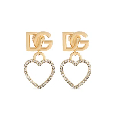 Dolce & Gabbana Stud Earrings With Hearts And Dg Logo In Gold