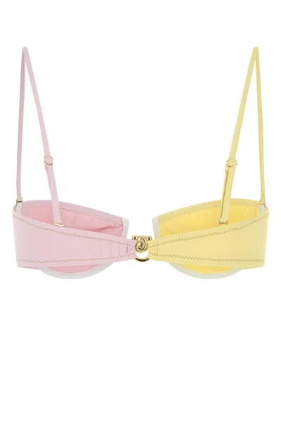 Reina Olga Two-tone Stretch Nylon Hommond Bikini Top In Multi