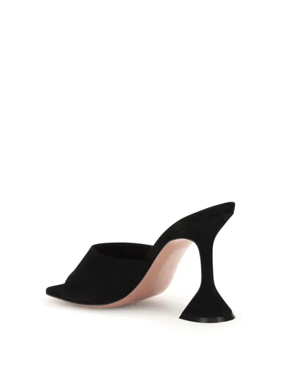 Amina Muaddi Black Calf Leather Bos Taurus Stiletto Heel Sandals In Black